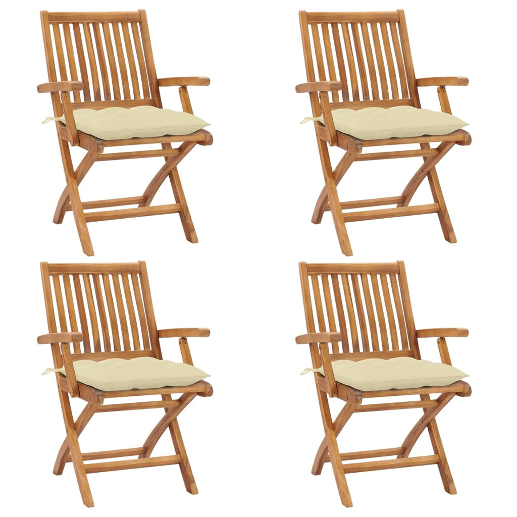 vidaXL Klappbare Gartenstühle mit Kissen 4 Stk. Massivholz Teak