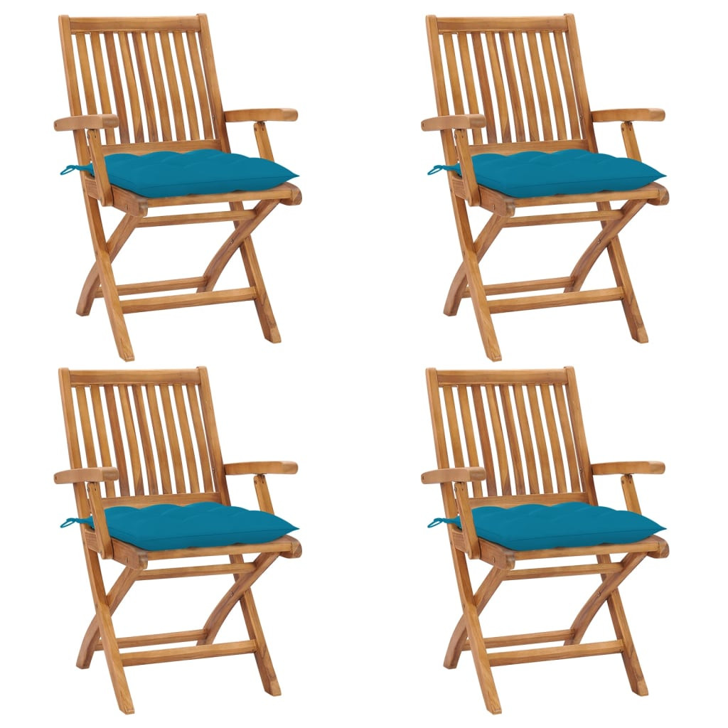 vidaXL Klappbare Gartenstühle mit Kissen 4 Stk. Massivholz Teak