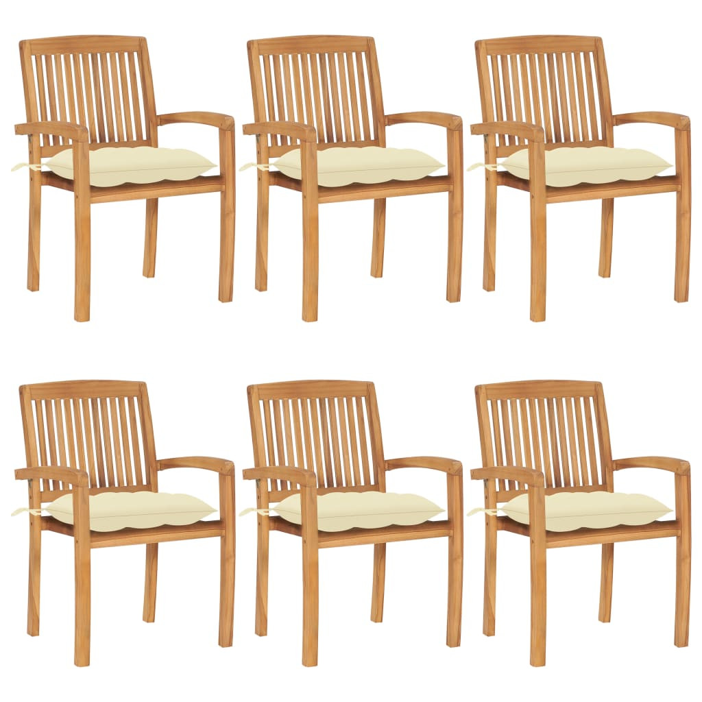 vidaXL Stapelbare Gartenstühle mit Kissen 6 Stk. Massivholz Teak