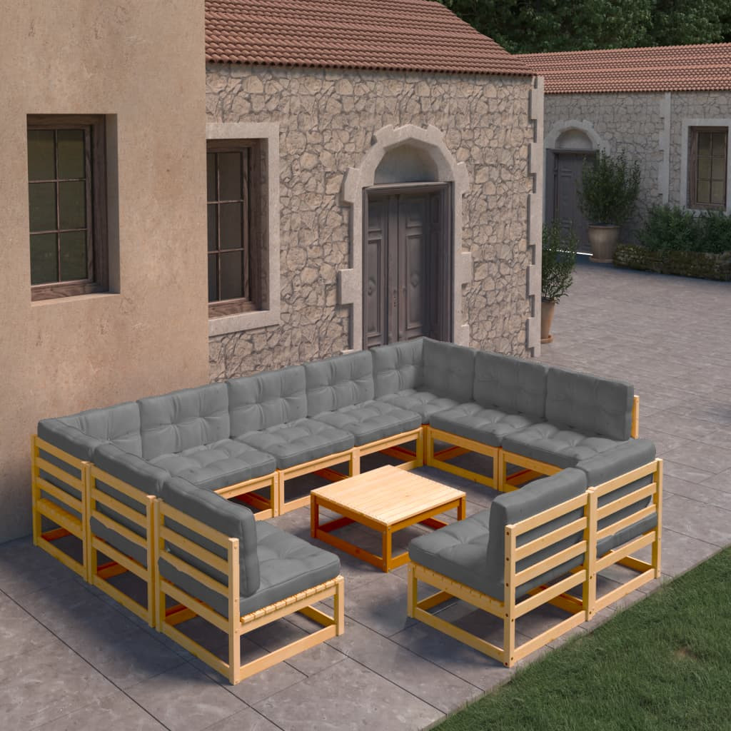 vidaXL 10-tlg. Garten-Lounge-Set mit Kissen Massivholz Kiefer