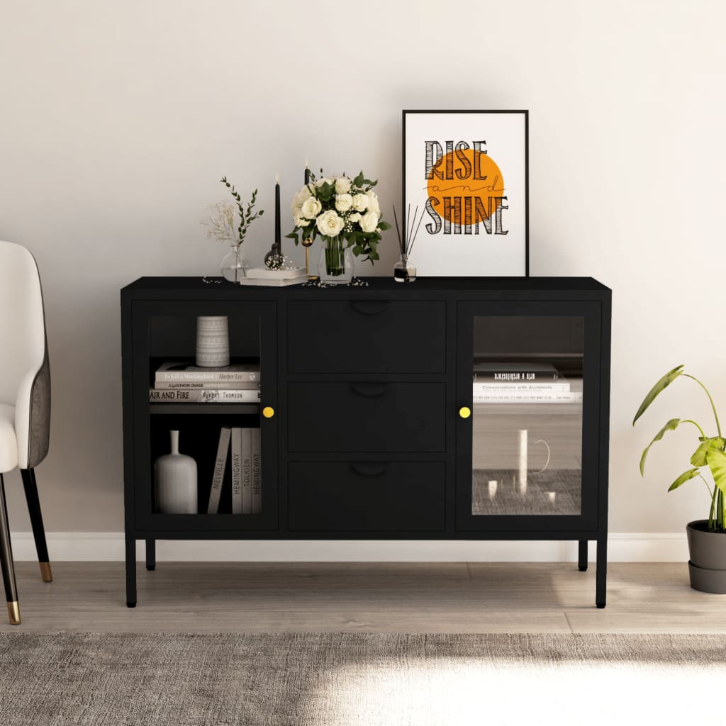 vidaXL Sideboard Schwarz 105x35x70 cm Stahl und Hartglas