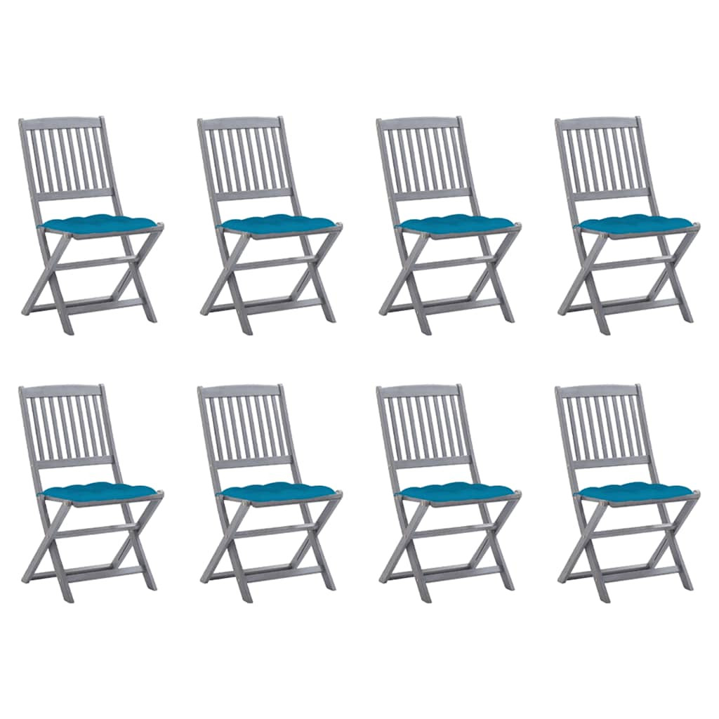 vidaXL Klappbare Gartenstühle 8 Stk. mit Kissen Massivholz Akazie