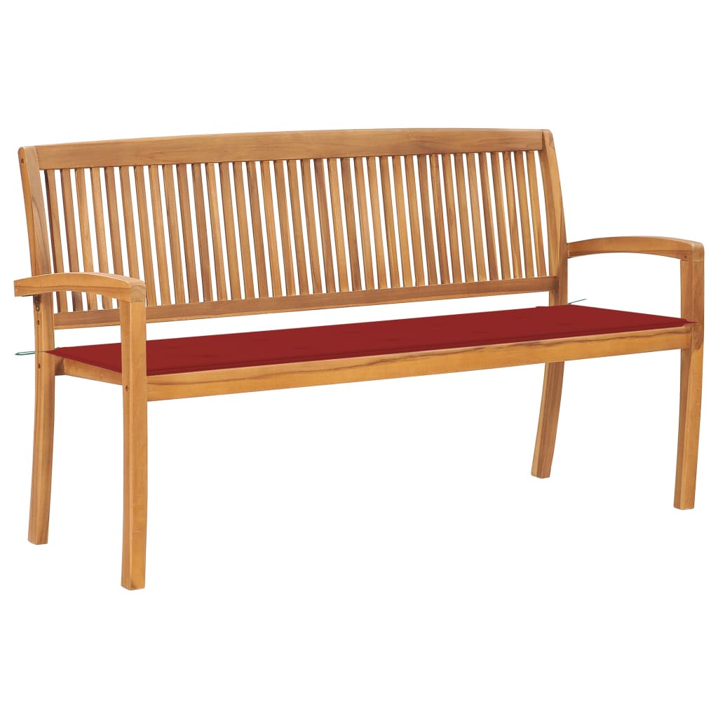 vidaXL Stapelbare Gartenbank mit Auflage 159 cm Massivholz Teak