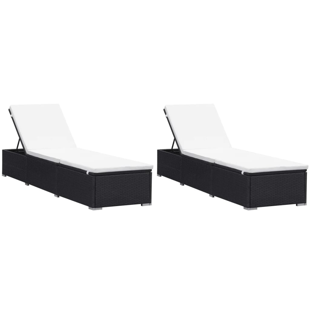 vidaXL Sonnenliegen mit Auflage 2 Stk. Poly Rattan Schwarz