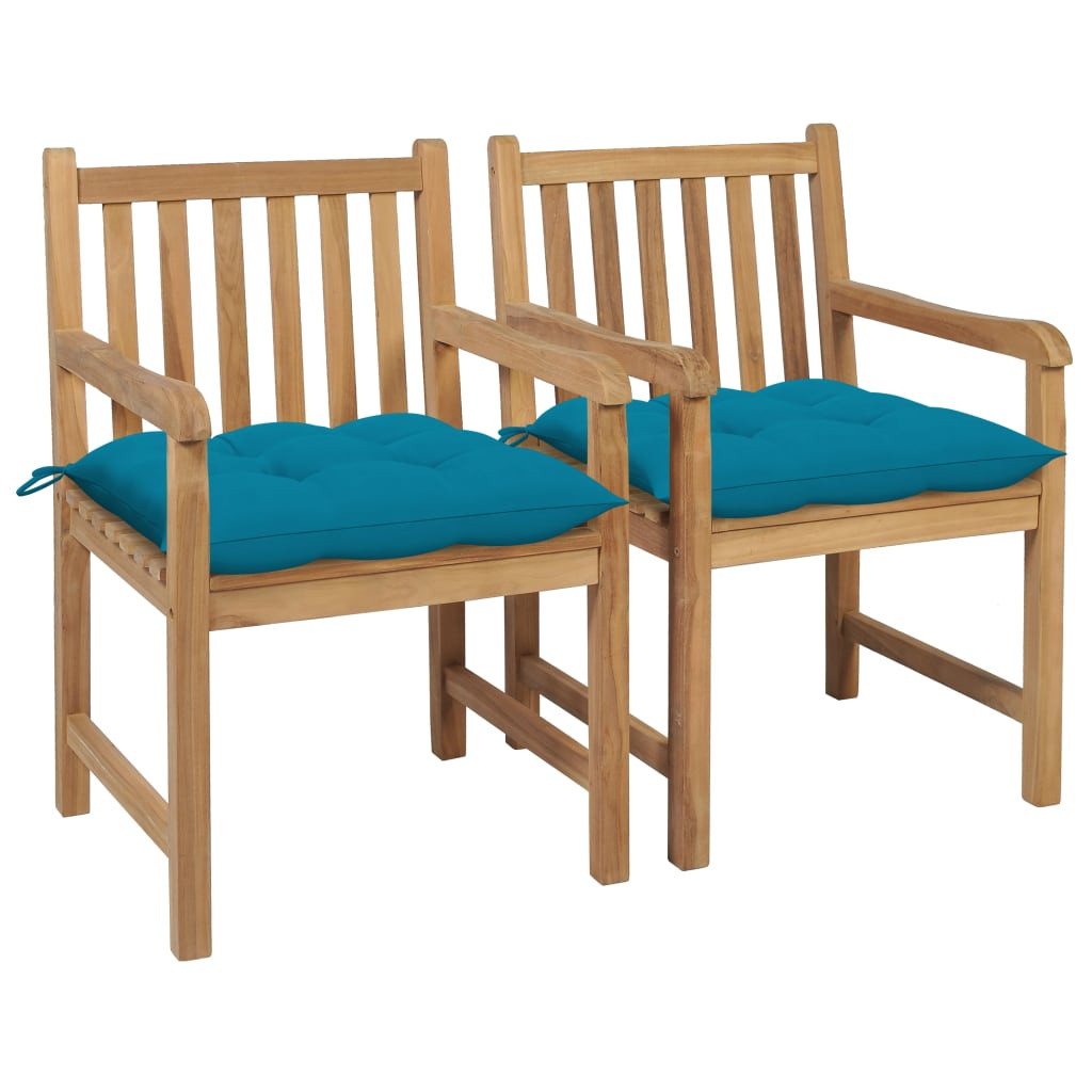 vidaXL Gartenstühle 2 Stk. mit Hellblauen Kissen Massivholz Teak