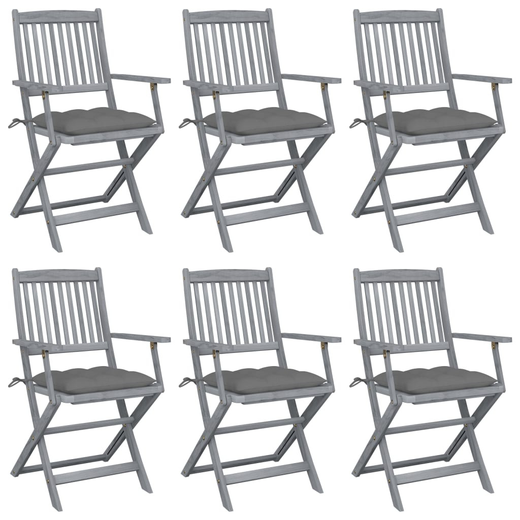 vidaXL Klappbare Gartenstühle 6 Stk. mit Kissen Massivholz Akazie