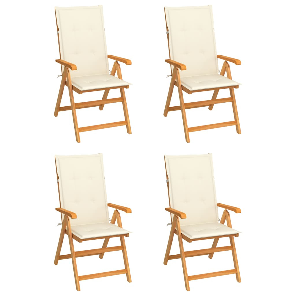 vidaXL Gartenstühle 4 Stk. mit Cremeweißen Kissen Massivholz Teak