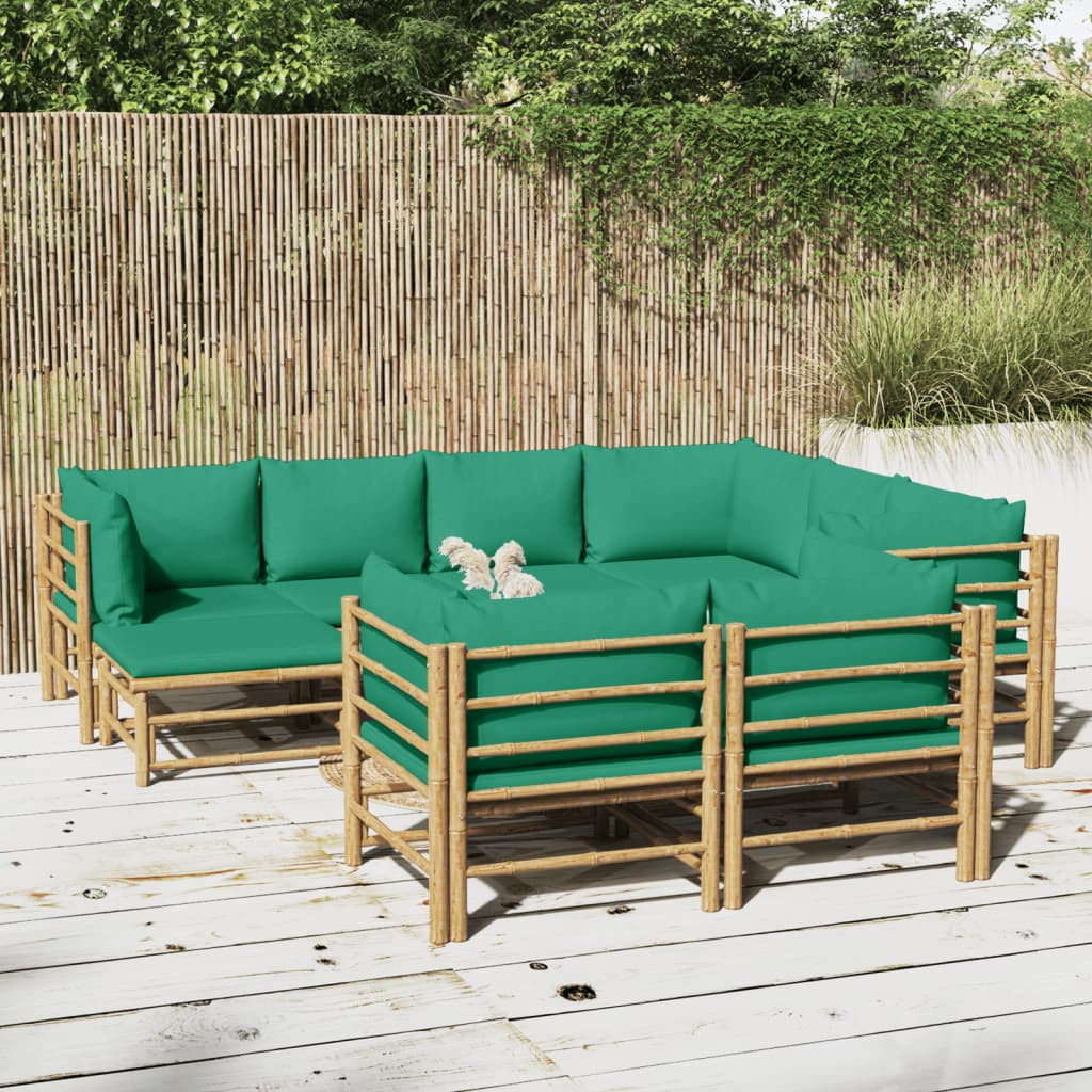 vidaXL 10-tlg. Garten-Lounge-Set mit Grünen Kissen Bambus