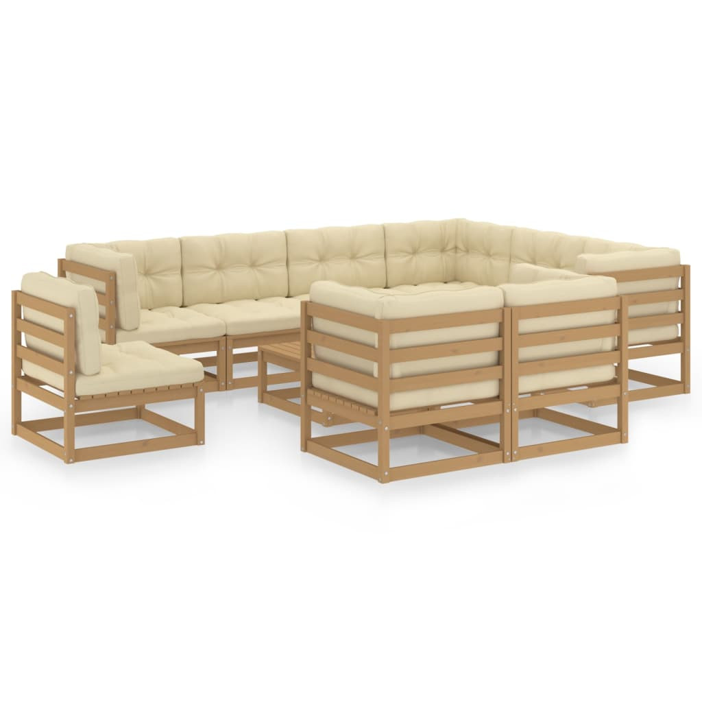 vidaXL 10-tlg. Garten-Lounge-Set mit Kissen Honigbraun Massivholz