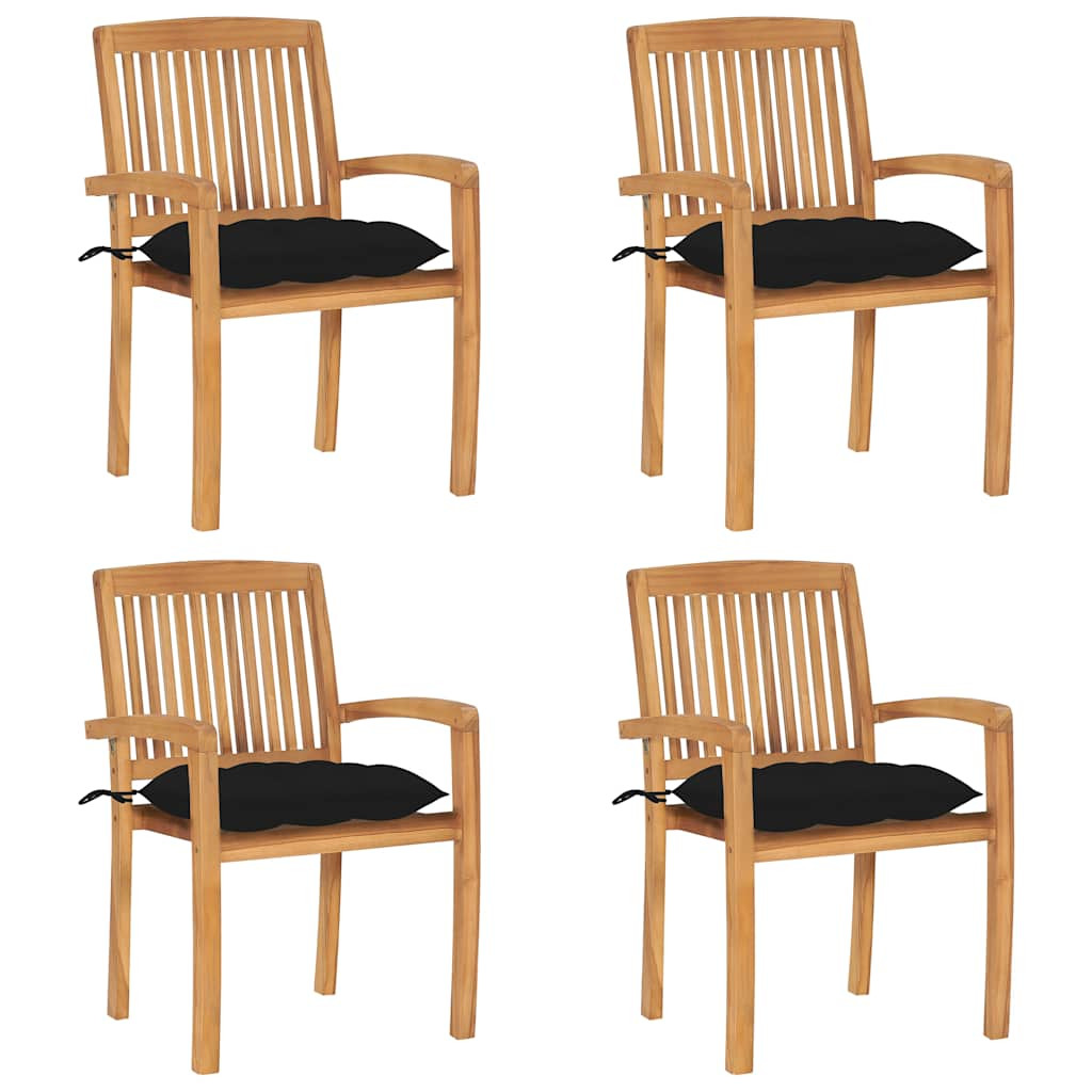 vidaXL Stapelbare Gartenstühle mit Kissen 4 Stk. Massivholz Teak