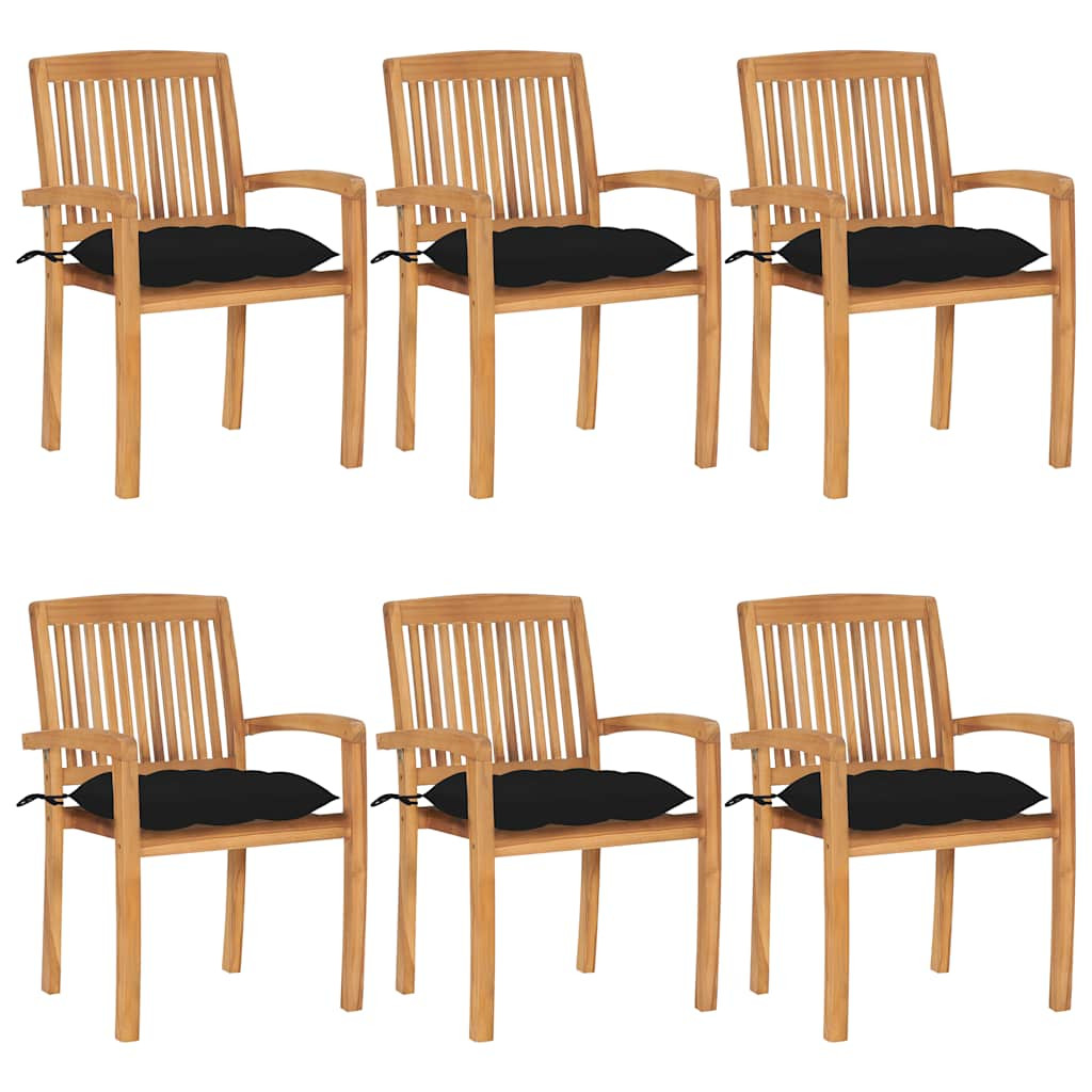 vidaXL Stapelbare Gartenstühle mit Kissen 6 Stk. Massivholz Teak