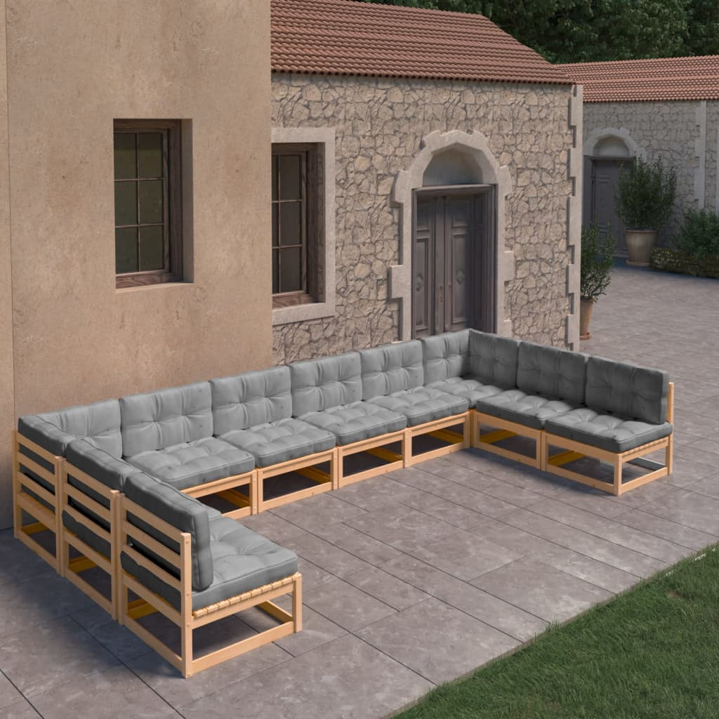 vidaXL 10-tlg. Garten-Lounge-Set mit Kissen Massivholz Kiefer
