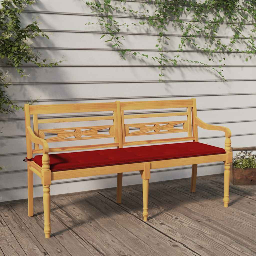 vidaXL Batavia-Bank mit Rotem Kissen 150 cm Massivholz Teak