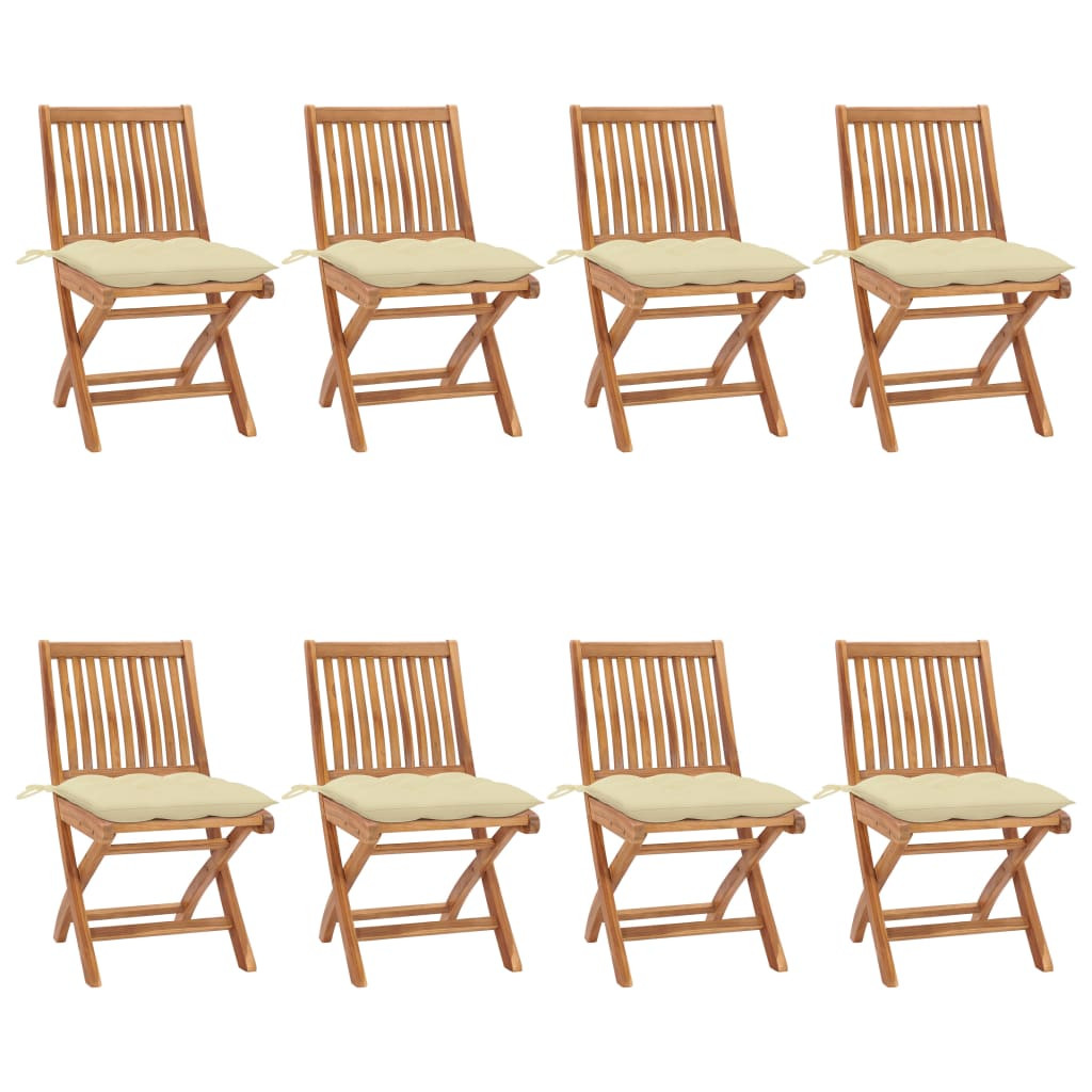 vidaXL Klappbare Gartenstühle mit Kissen 8 Stk. Massivholz Teak