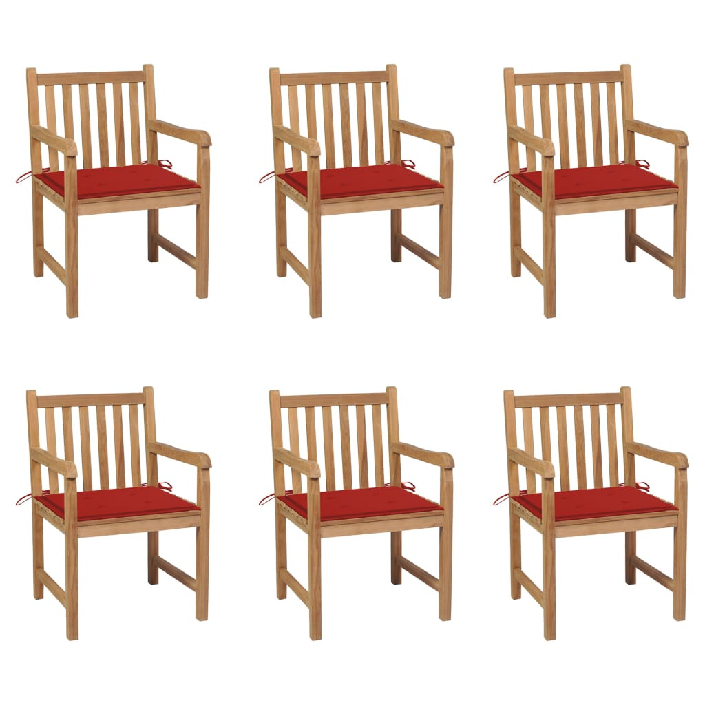 vidaXL Gartenstühle 6 Stk. mit Roten Kissen Massivholz Teak