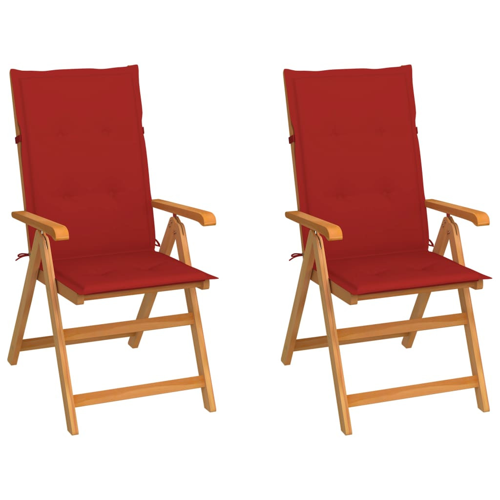 vidaXL Gartenstühle 2 Stk. mit Roten Kissen Massivholz Teak