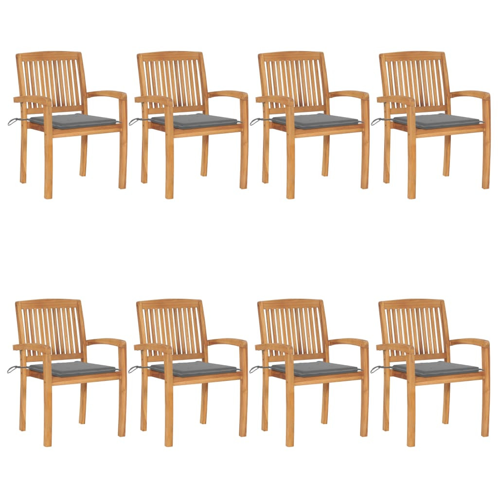 vidaXL Stapelbare Gartenstühle mit Kissen 8 Stk. Massivholz Teak