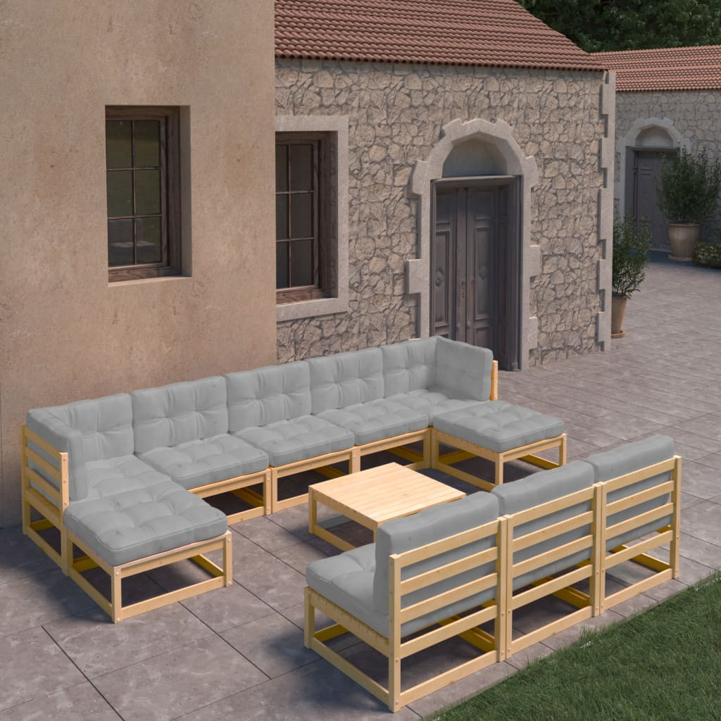vidaXL 11-tlg. Garten-Lounge-Set mit Kissen Kiefer Massivholz