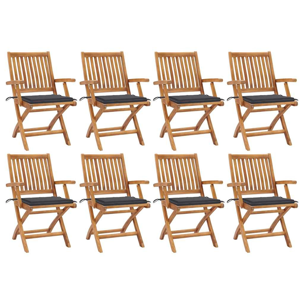 vidaXL Klappbare Gartenstühle mit Kissen 8 Stk. Massivholz Teak