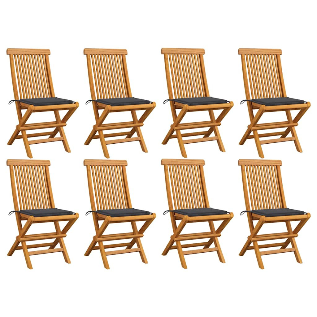 vidaXL Gartenstühle mit Anthrazit Kissen 8 Stk. Massivholz Teak
