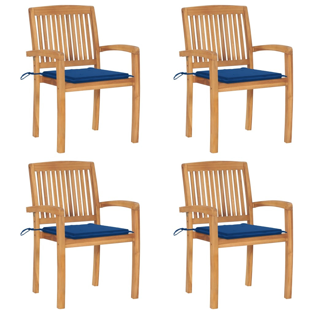 vidaXL Stapelbare Gartenstühle mit Kissen 4 Stk. Massivholz Teak