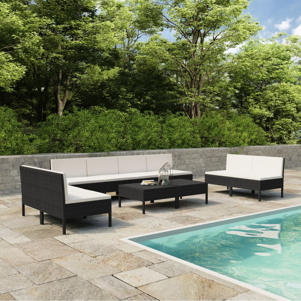 vidaXL 10-tlg. Garten-Lounge-Set mit Auflagen Poly Rattan Schwarz