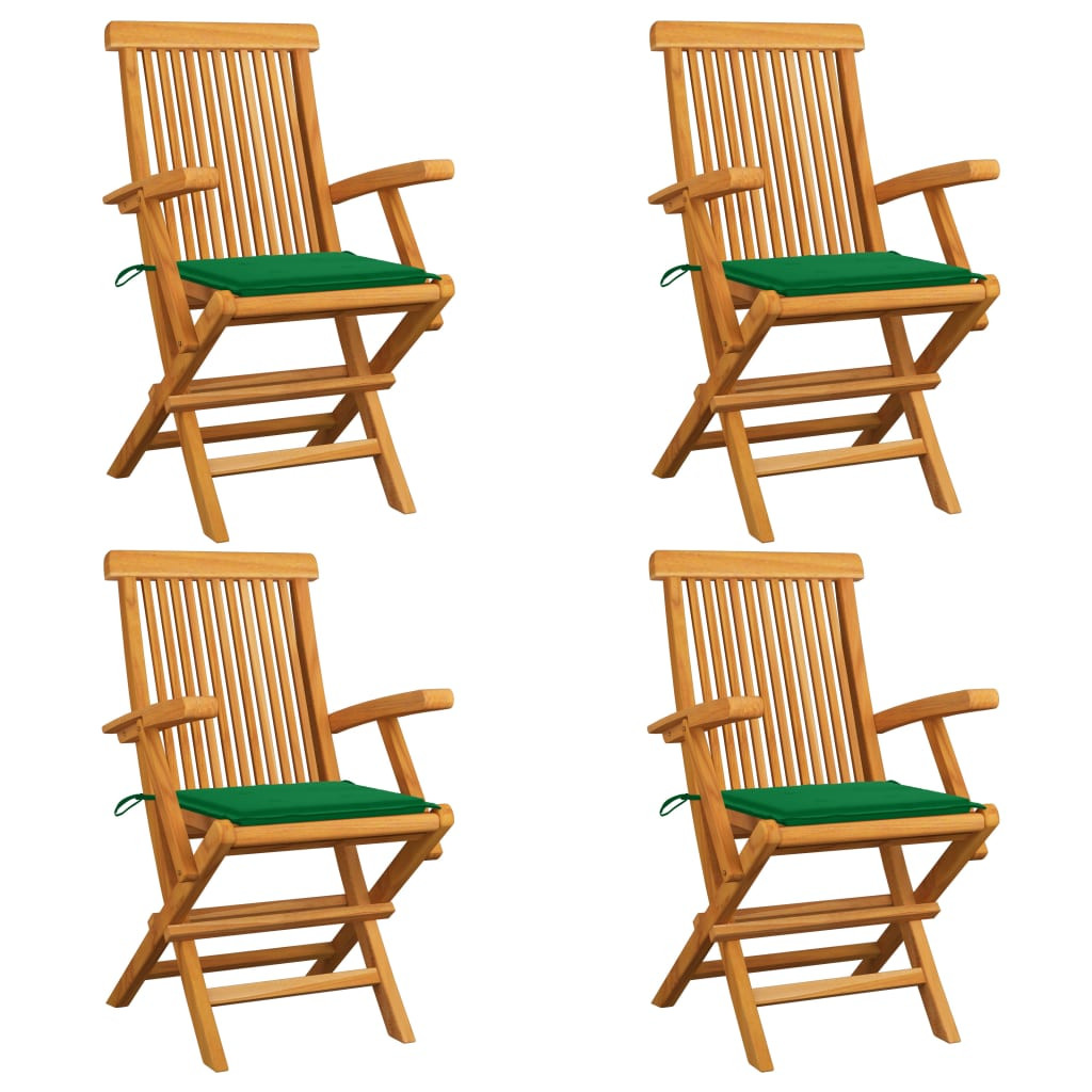 vidaXL Gartenstühle mit Grünen Kissen 4 Stk. Massivholz Teak