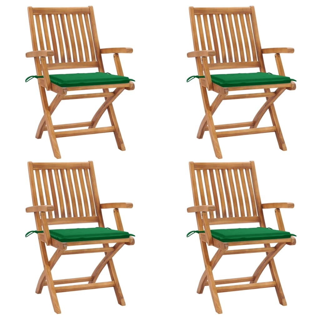 vidaXL Klappbare Gartenstühle mit Kissen 4 Stk. Massivholz Teak