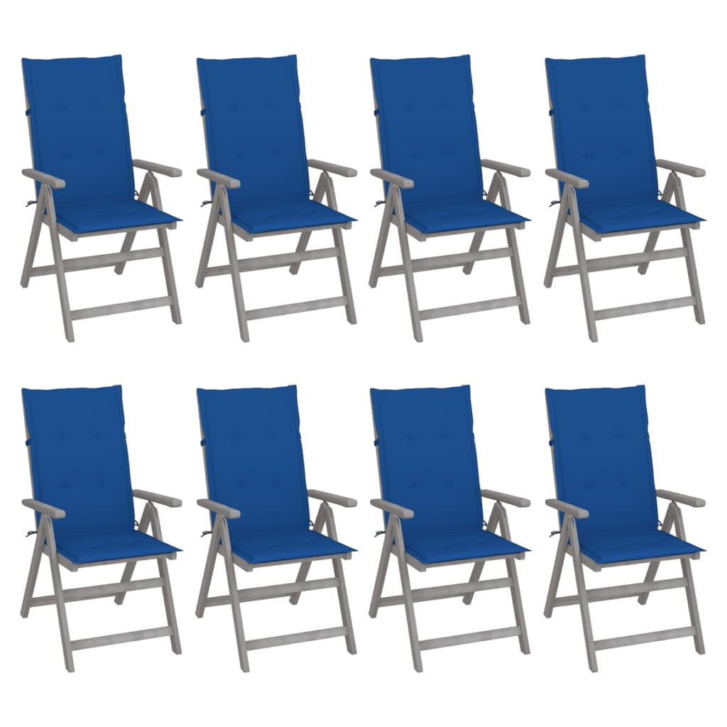vidaXL Verstellbare Gartenstühle mit Auflagen 8 Stk. Grau Akazienholz
