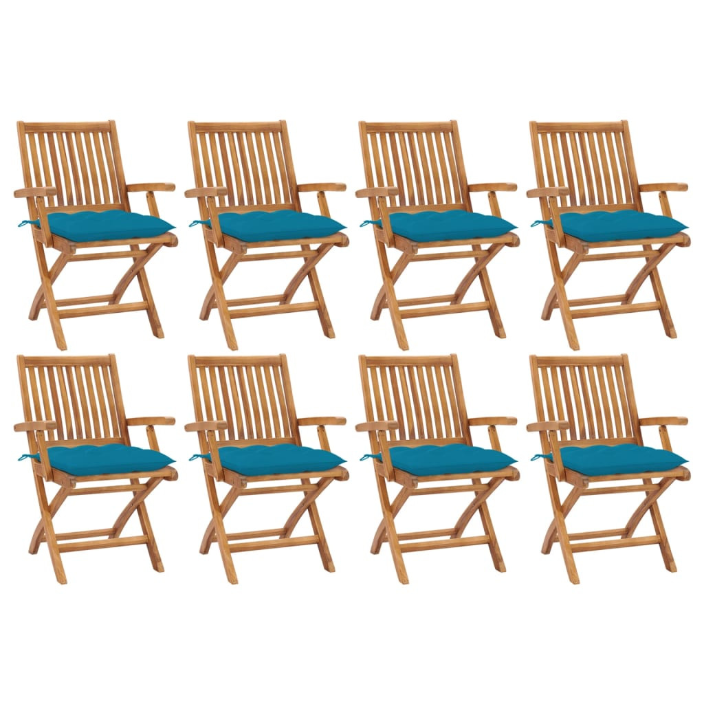vidaXL Klappbare Gartenstühle mit Kissen 8 Stk. Massivholz Teak