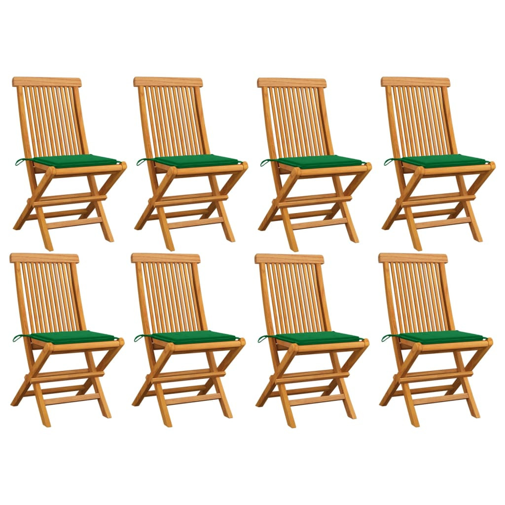 vidaXL Gartenstühle mit Grünen Kissen 8 Stk. Massivholz Teak