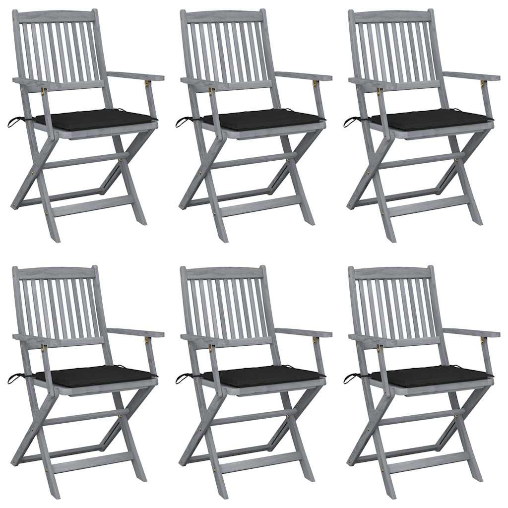 vidaXL Klappbare Gartenstühle 6 Stk. mit Sitzkissen Massivholz Akazie