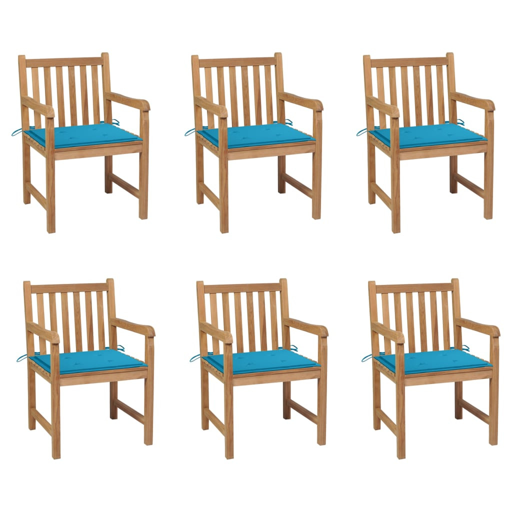 vidaXL Gartenstühle 6 Stk. mit Blauen Kissen Massivholz Teak