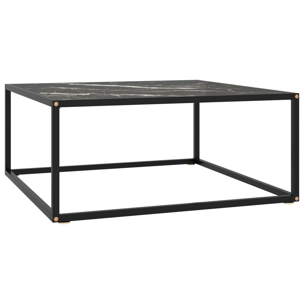 vidaXL Couchtisch Schwarz mit Schwarzem Glas in Marmor-Optik 80x80x35