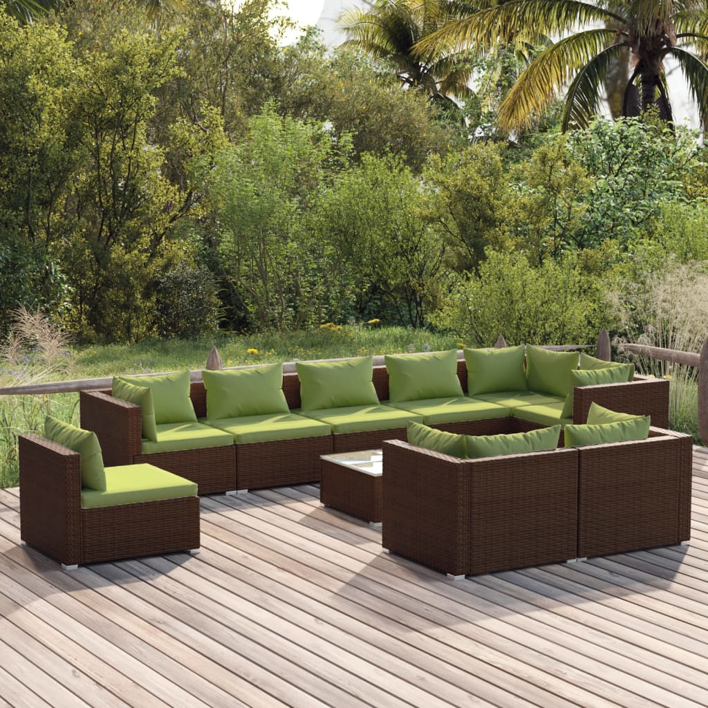 vidaXL 10-tlg. Garten-Lounge-Set mit Kissen Poly Rattan Braun