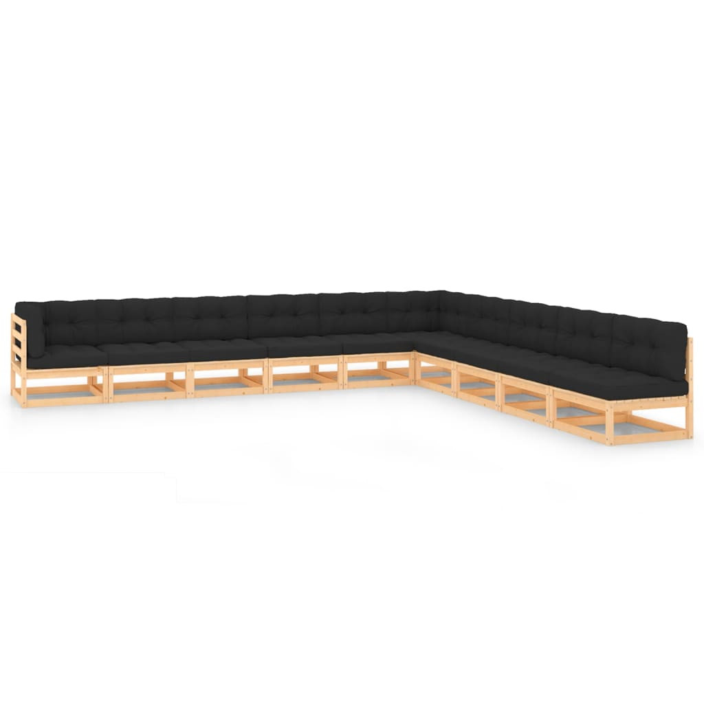 vidaXL 10-tlg. Garten-Lounge-Set mit Kissen Massivholz Kiefer