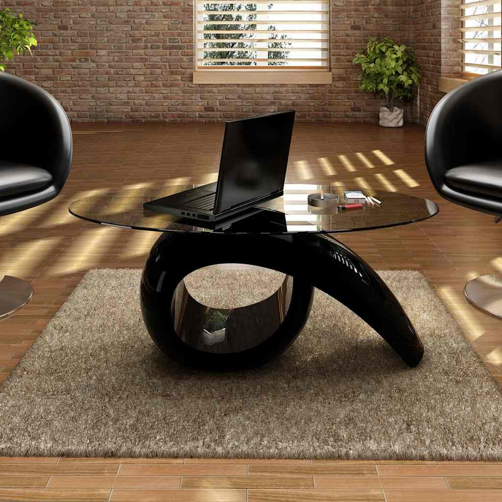 vidaXL Couchtisch mit ovaler Glasplatte Hochglanz Schwarz