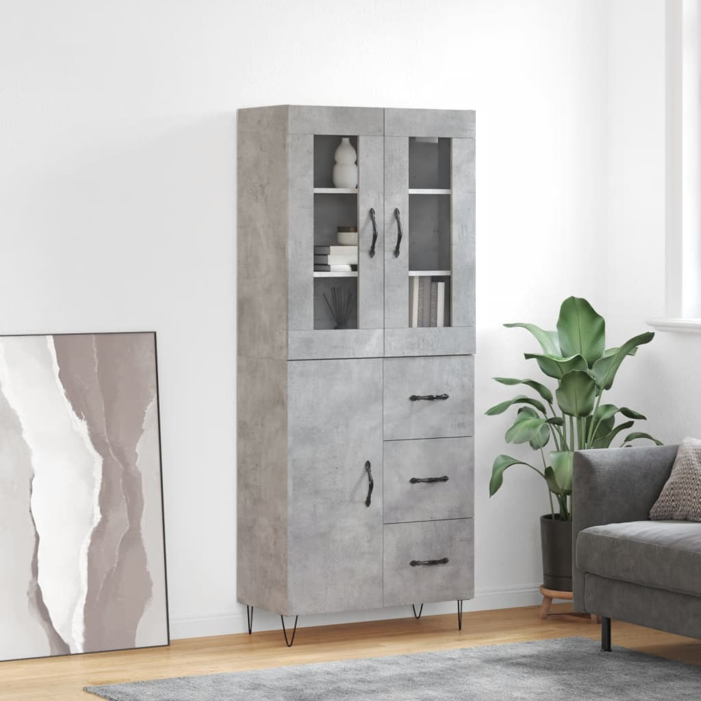 vidaXL Highboard Betongrau 69,5x34x180 cm Holzwerkstoff