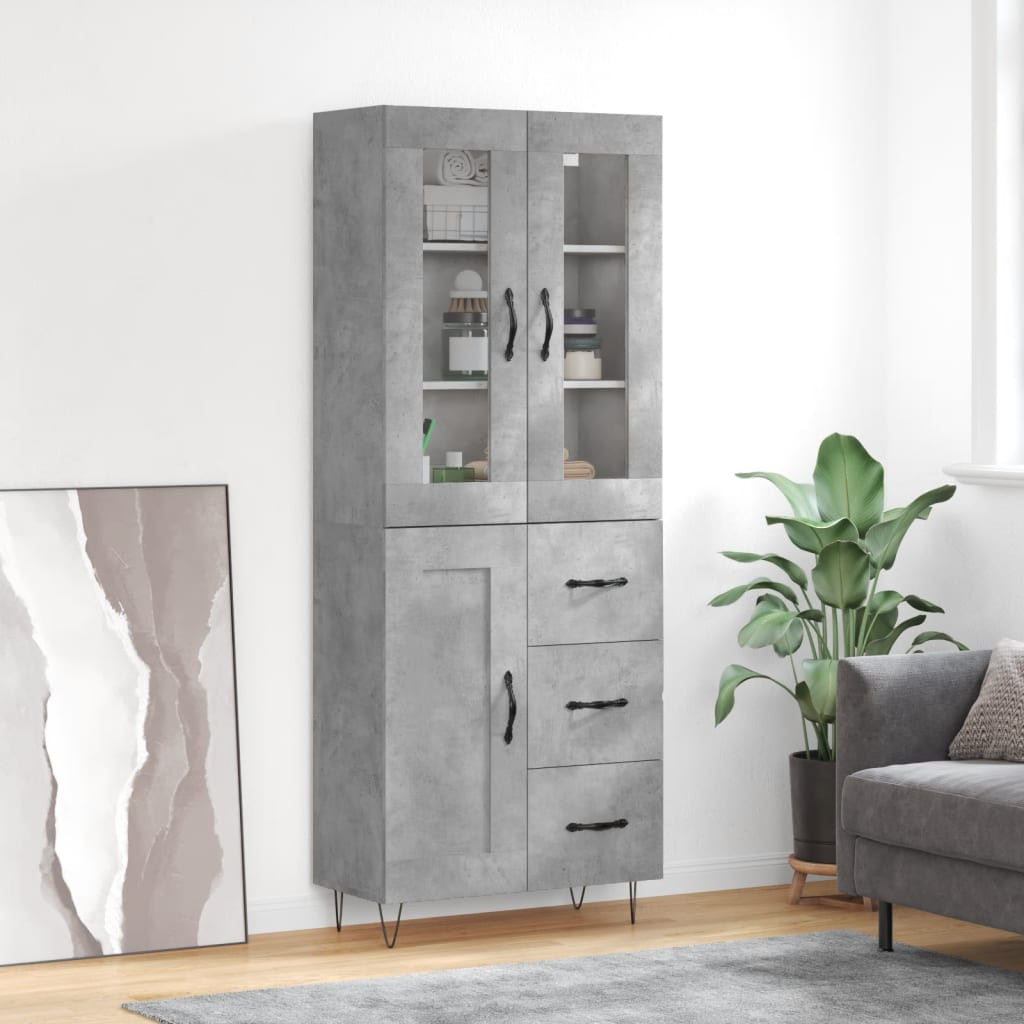 vidaXL Highboard Betongrau 69,5x34x180 cm Holzwerkstoff