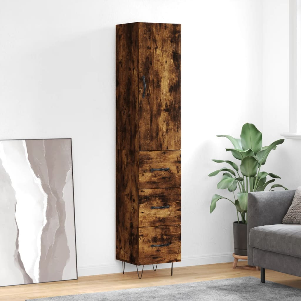 vidaXL Highboard Räuchereiche 34,5x34x180 cm Holzwerkstoff