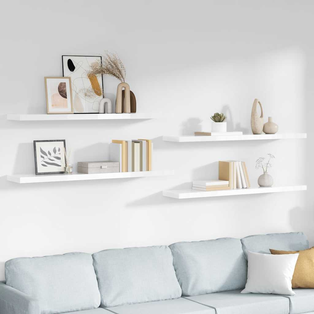 vidaXL Schweberegale 4 Stk. Hochglanz-Weiß 120x23,5x3,8 cm MDF