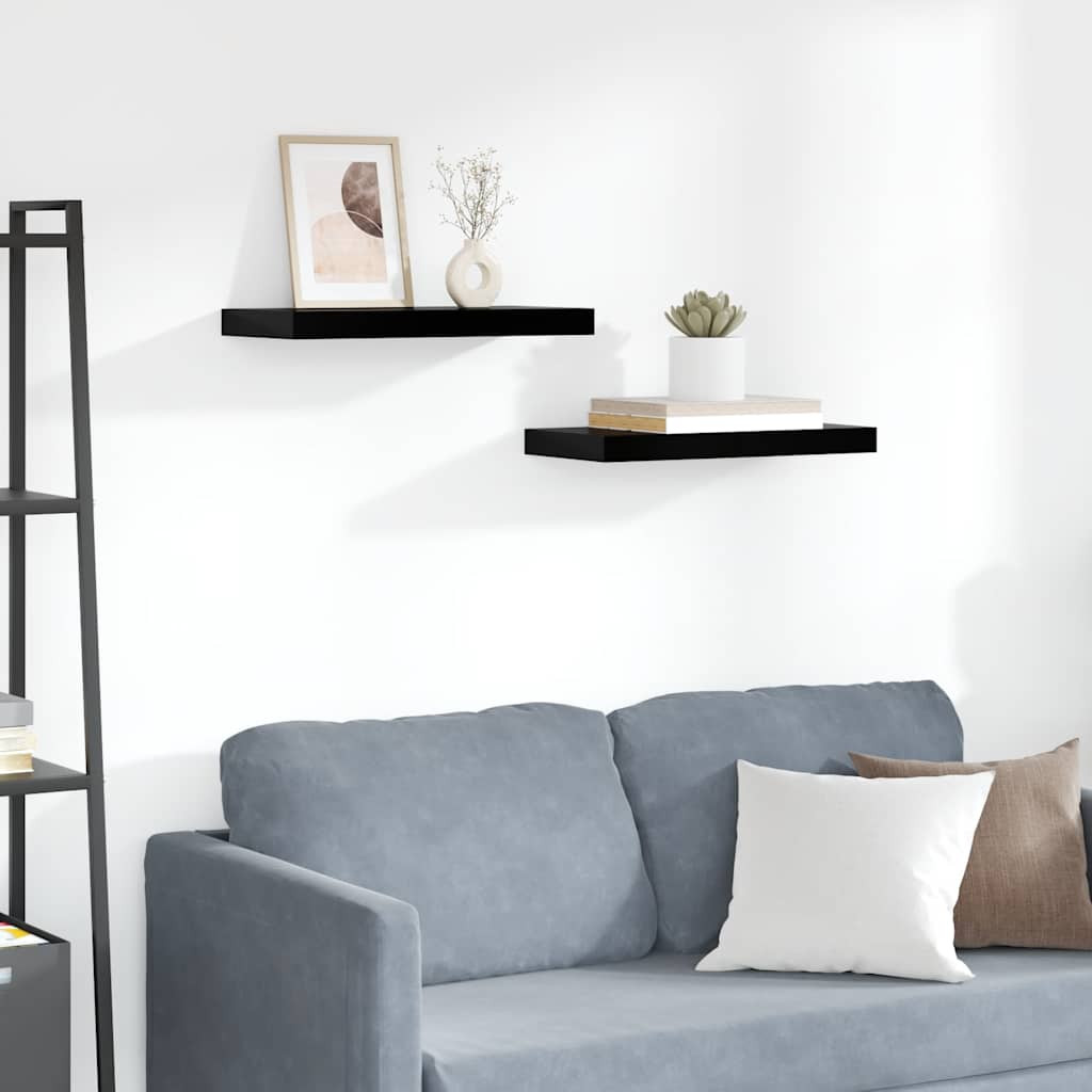 vidaXL Schweberegale 2 Stk. Hochglanz-Schwarz 50x23,5x3,8 cm MDF