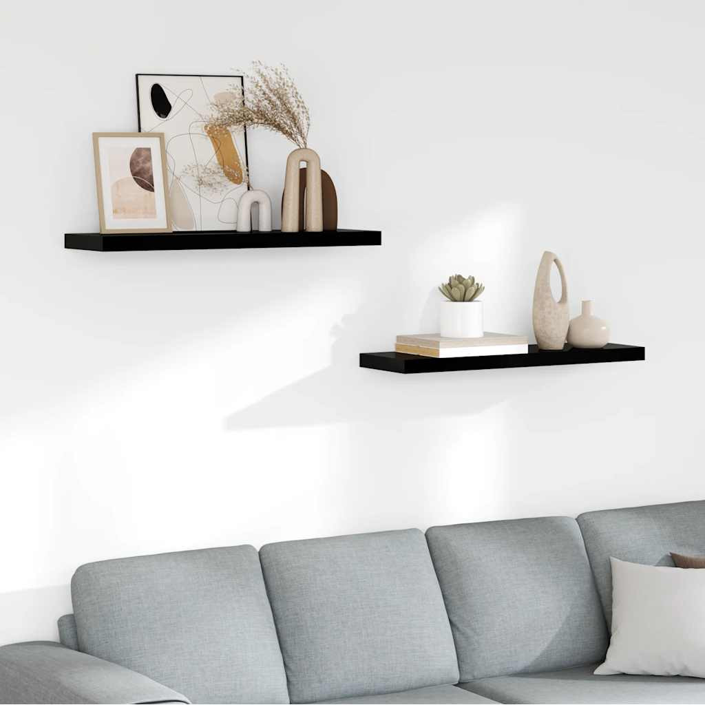 vidaXL Schweberegale 2 Stk. Hochglanz-Schwarz 80x23,5x3,8 cm MDF