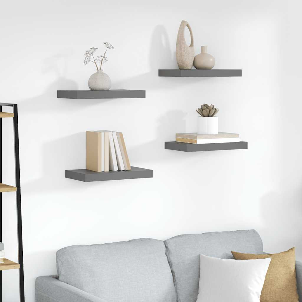 vidaXL Schweberegale 4 Stk. Hochglanz-Grau 40x23,5x3,8 cm MDF