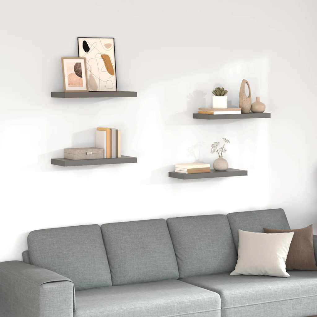 vidaXL Schweberegale 4 Stk. Hochglanz-Grau 60x23,5x3,8 cm MDF