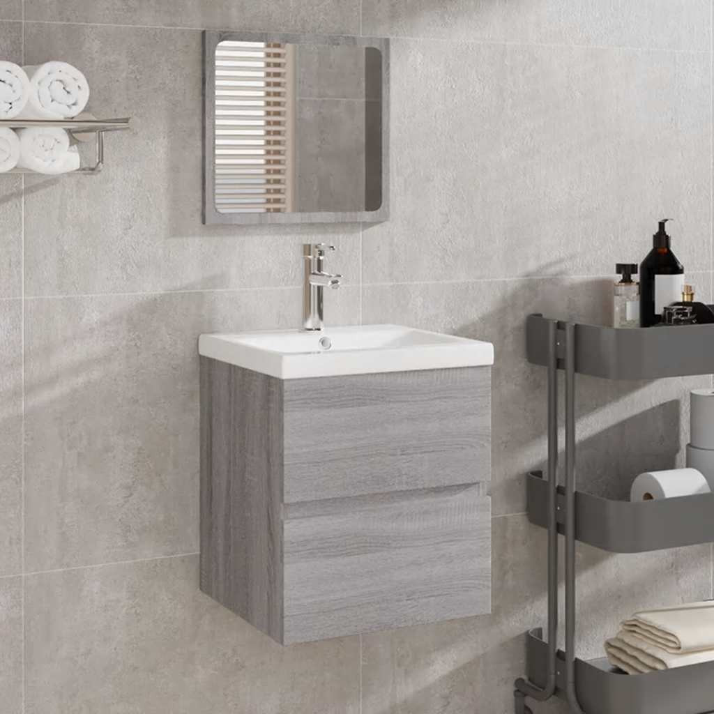 vidaXL Badschrank mit Spiegel Grau Sonoma Holzwerkstoff
