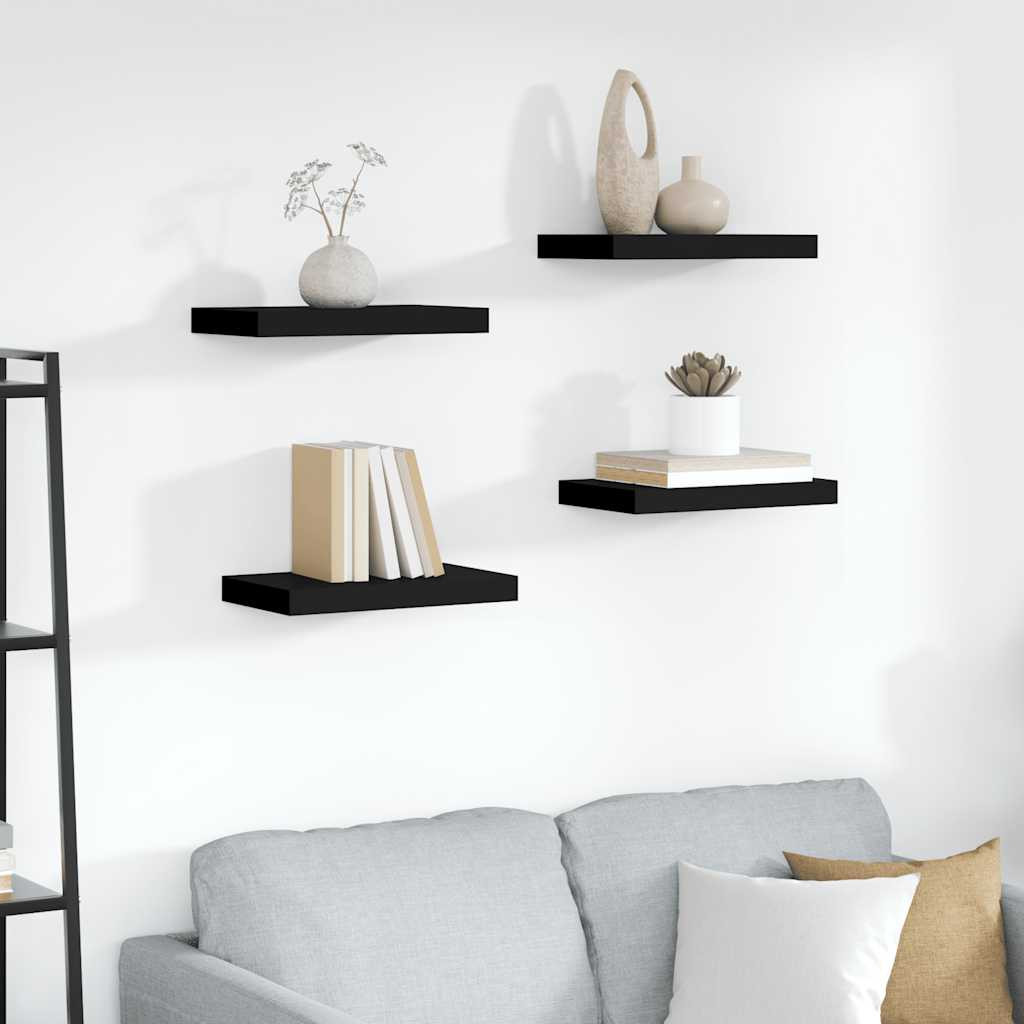 vidaXL Schweberegale 4 Stk. Schwarz 40x23,5x3,8 cm MDF
