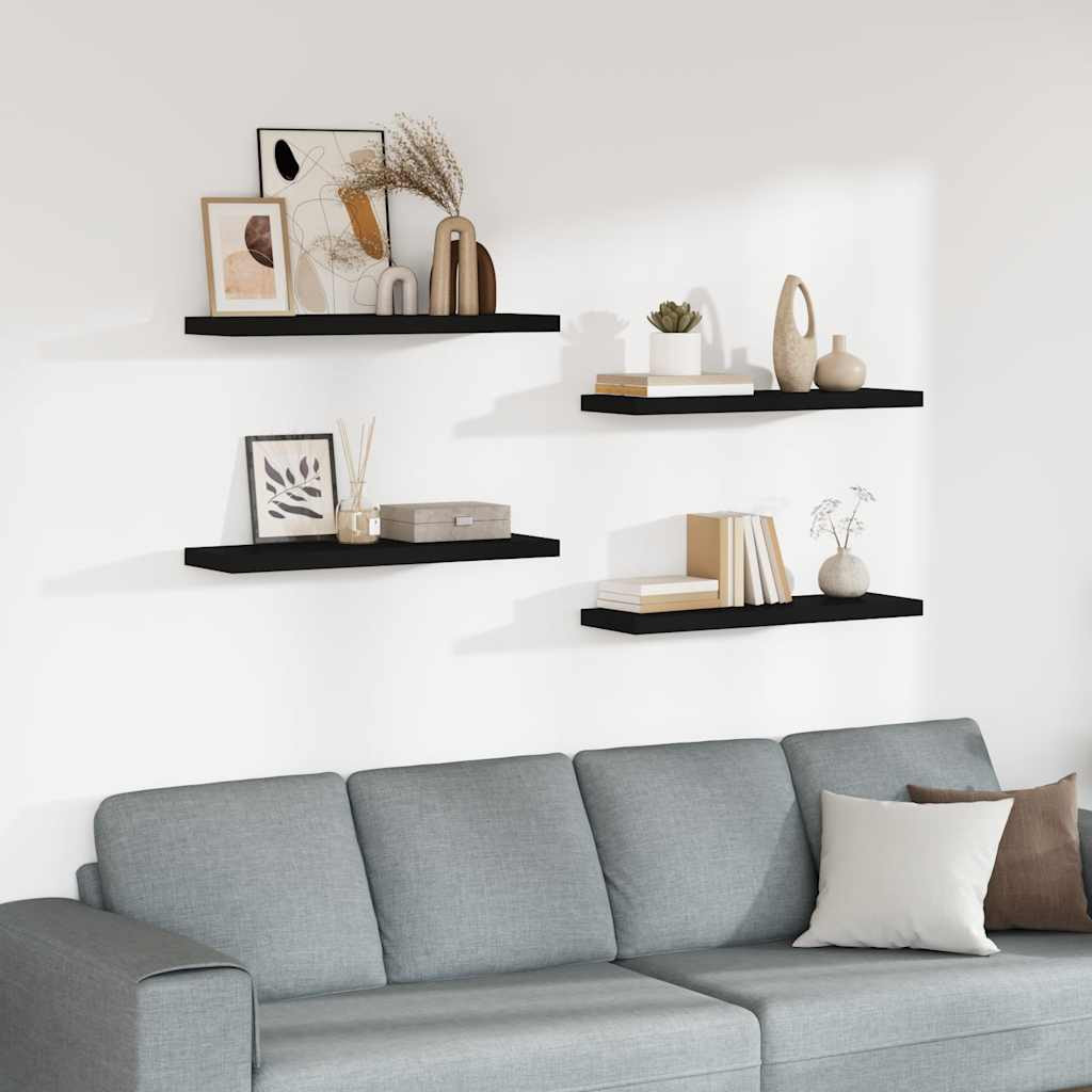 vidaXL Schweberegale 4 Stk. Schwarz 80x23,5x3,8 cm MDF