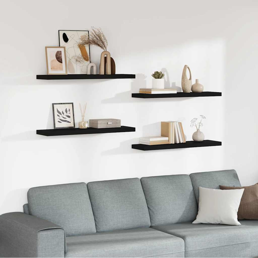 vidaXL Schweberegale 4 Stk. Schwarz 90x23,5x3,8 cm MDF