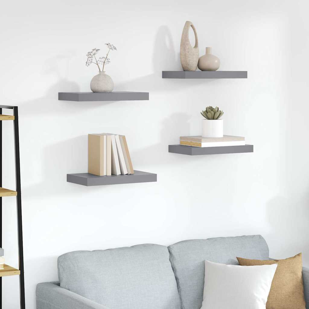 vidaXL Schwebende Wandregale 4 Stk. Grau 40x23,5x3,8cm MDF